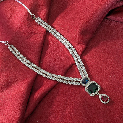 AD Luxe Square & Teardrop Gemstone Necklace With Matching Earrings For Women