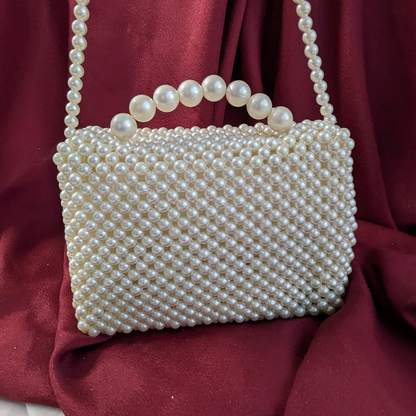 White Double-Handled Pearl Embellished Chic Bag for Women