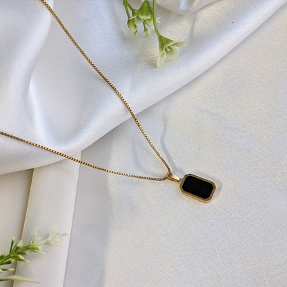 Reversible Gold Plated Dual Sided Black & White Enamel Pendant Necklace For Girls & Women