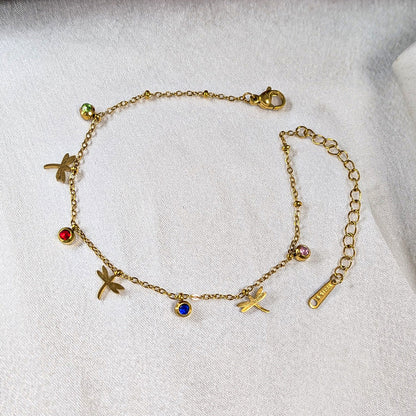Gold Finish Leaf & Butterfly Charm Anklet For Girls & Women