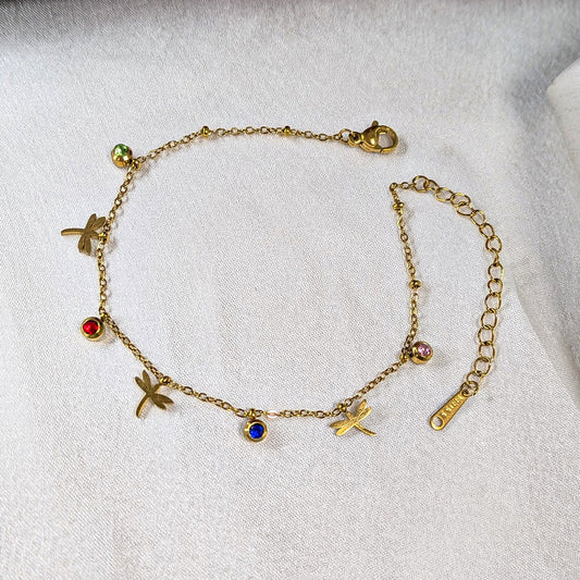Gold Finish Leaf & Butterfly Charm Anklet For Girls & Women