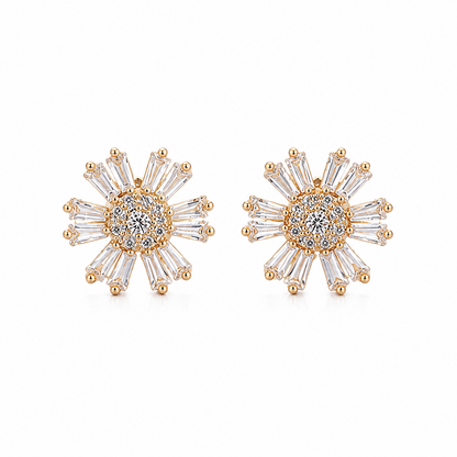Flower Earrings with Radiating Baguette-Style AD for Women & Girls