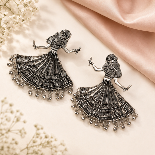 Aurie Oxidized Dancing Girl & Ghungroo Bell Earrings for Girl's & Women's