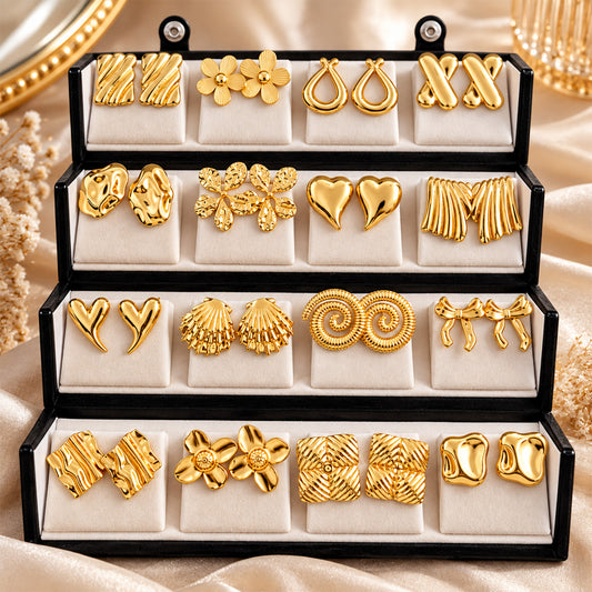 Gold Tone Statement 16 Pair Earrings for Party & Festive
