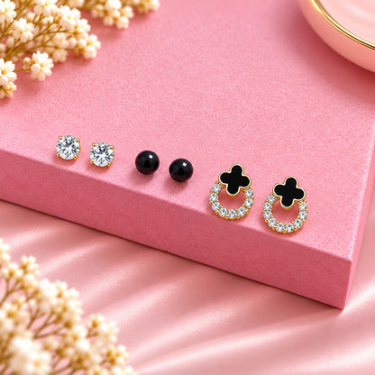 Sparkling Crystal Clover Alloy Stud Earrings for Girls & Women