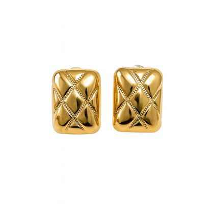 18K Gold Plated Quilted Rectangle Stud Earrings (Anti-Tarnish)
