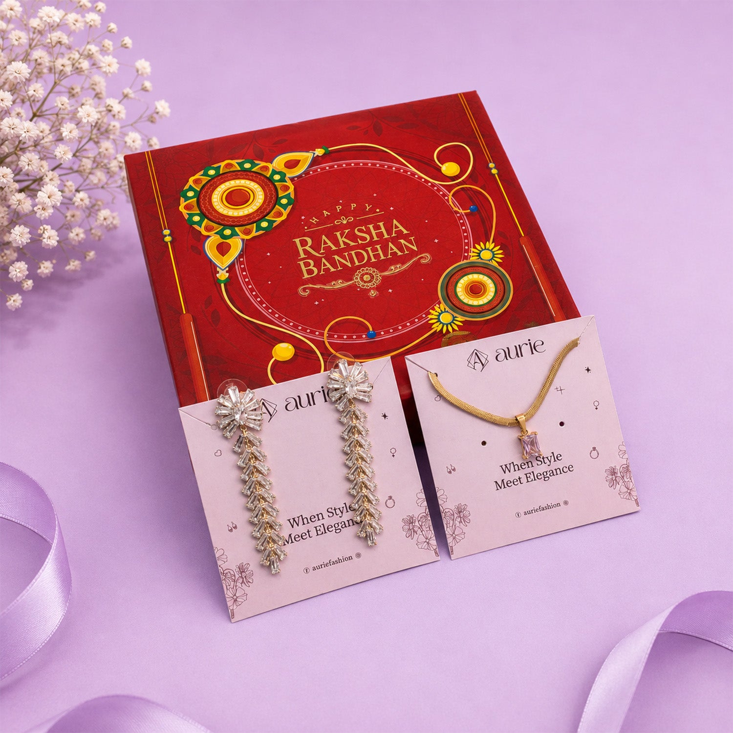 Gold Finish Necklace & Long Drop Earrings Jewellery Gift Box