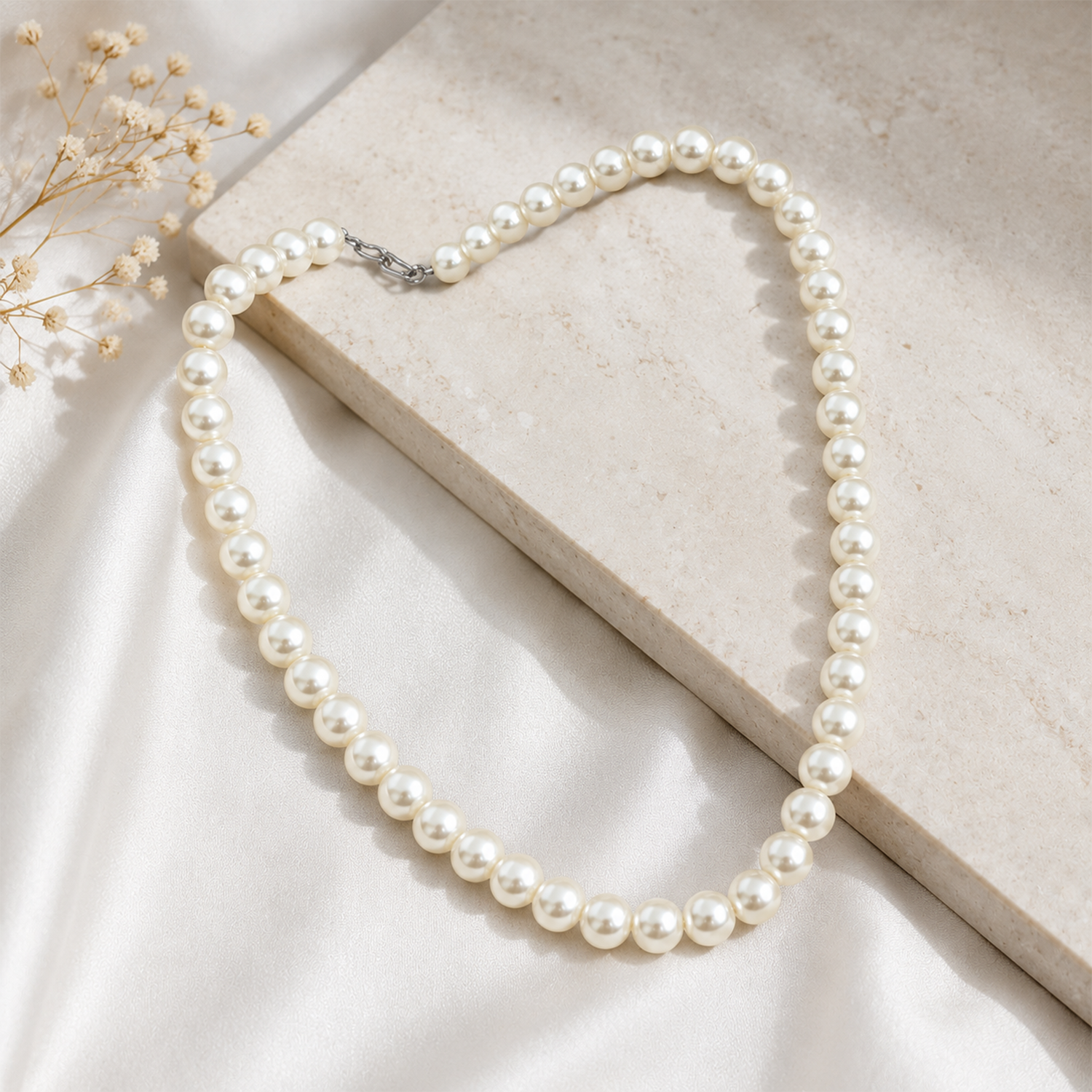 Radiant Round 8 mm Faux Pearls Beads Necklace Pendant for Girls & Women's