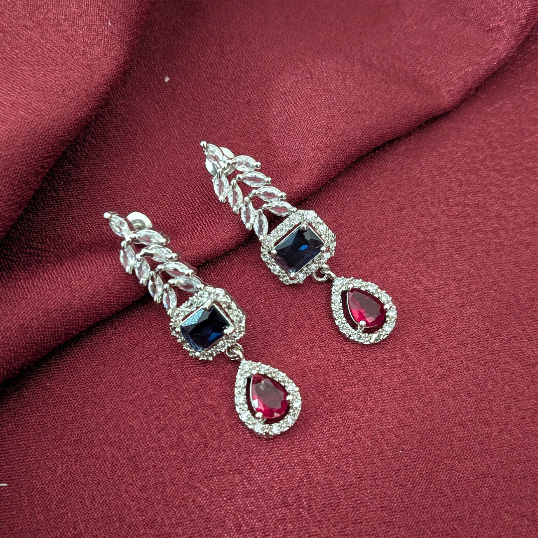 AD Luxe Square & Teardrop Gemstone Necklace With Matching Earrings For Women