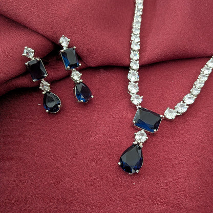 Silver Finish Classic Rectangular & Teardrop Stone Jewellery Set For Women