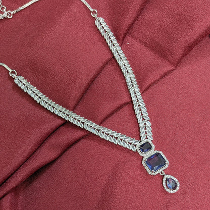 AD Luxe Square & Teardrop Gemstone Necklace With Matching Earrings For Women