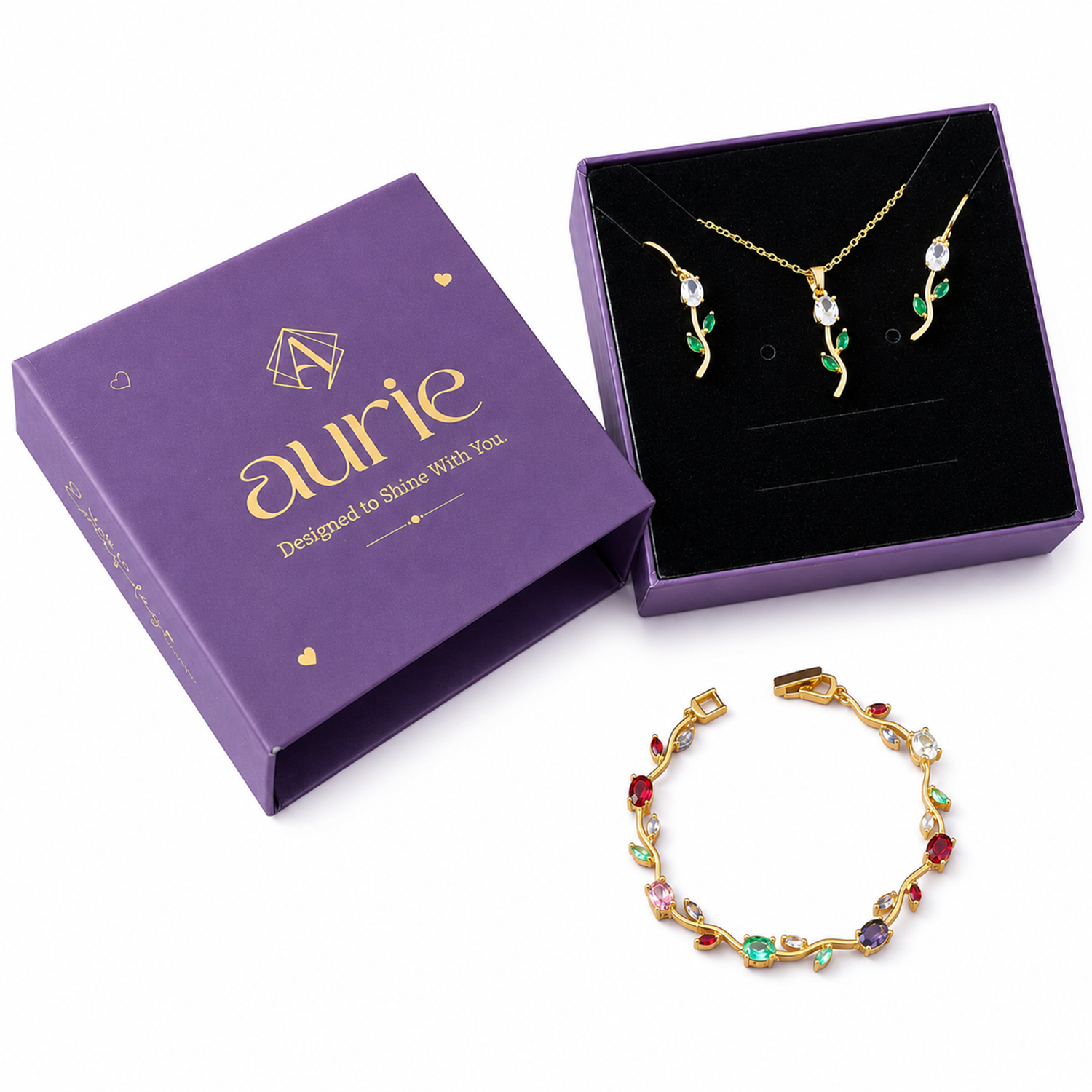 Gold-Tone Tulip Jewelry Set with Beacelet for Women & Girls