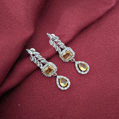 AD Luxe Square & Teardrop Gemstone Necklace With Matching Earrings For Women