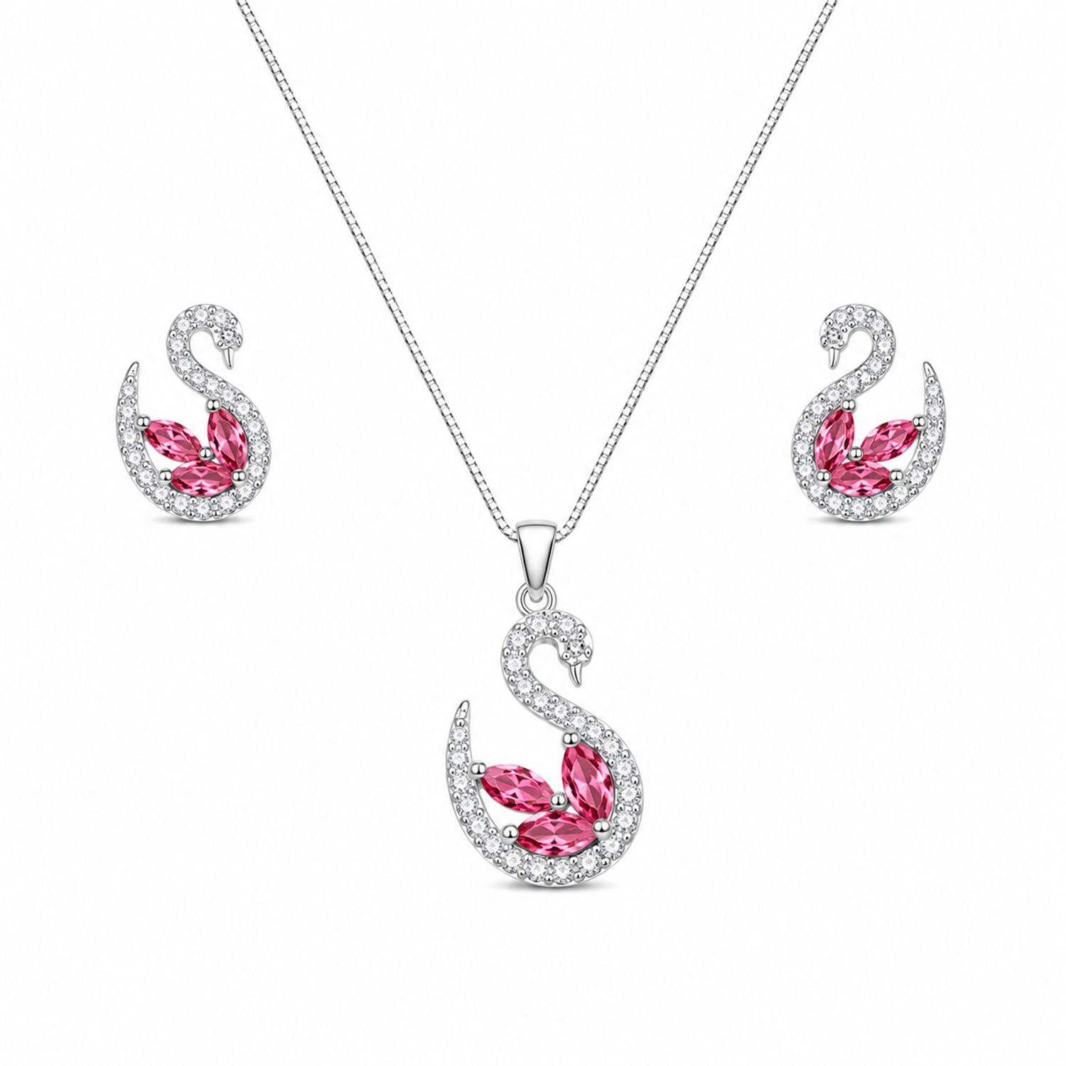 Swan AD Stone Rhodium Finish Pendant Set for Girls & Women's