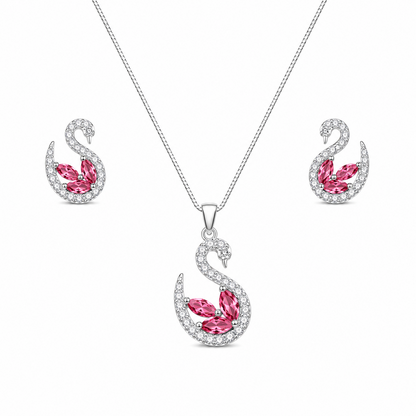 Swan AD Stone Rhodium Finish Pendant Set for Girls & Women's