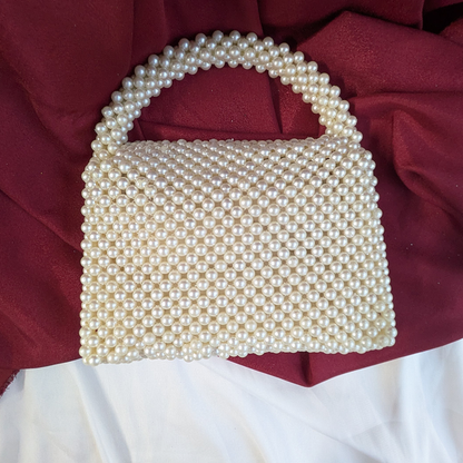 Elegant White Pearl-Embellished Evening Handbag for Women