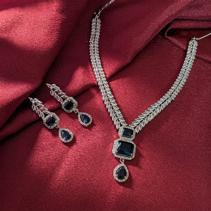 AD Luxe Square & Teardrop Gemstone Necklace With Matching Earrings For Women