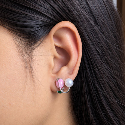 Faux Enamel Tulip Stud Earrings for Girls & Women's
