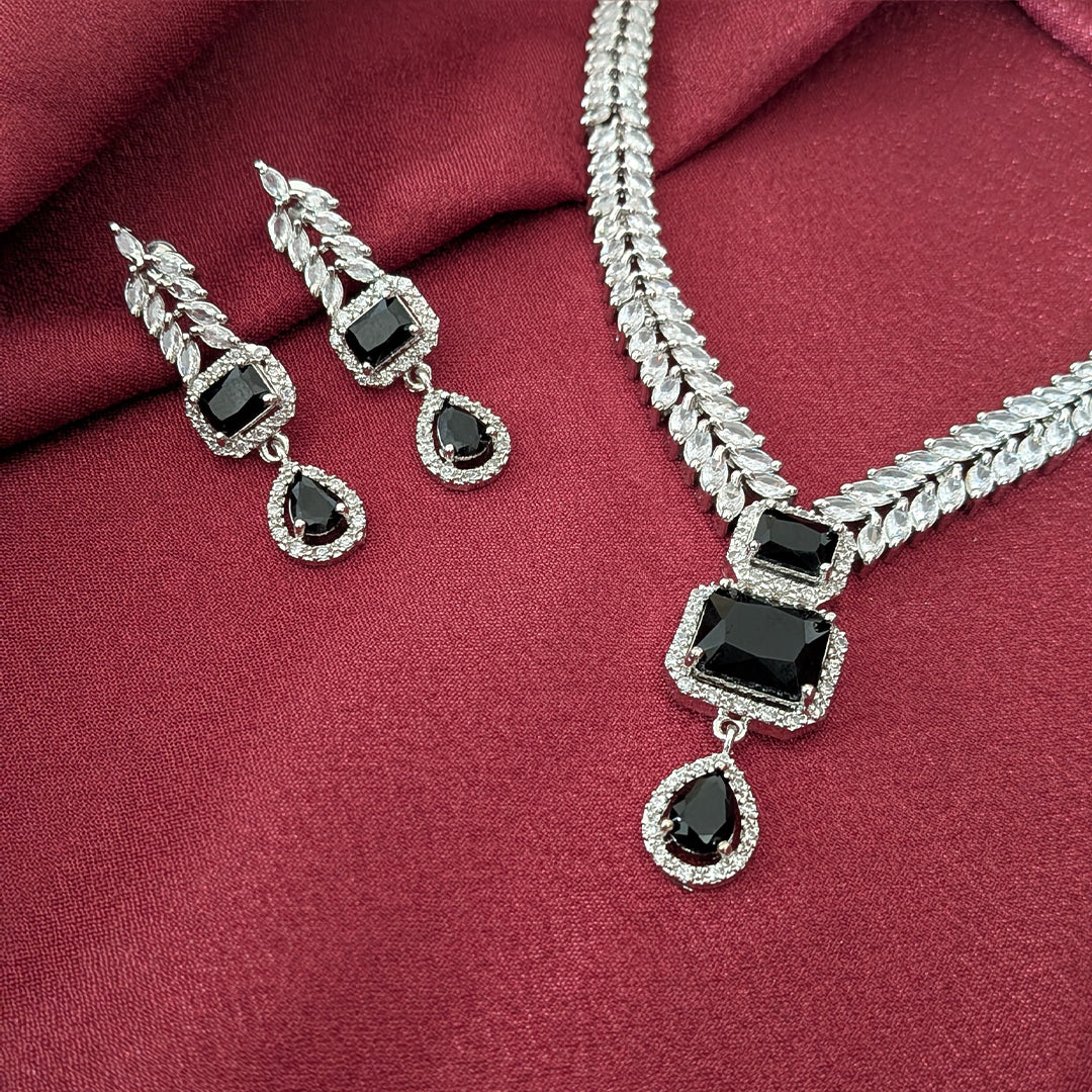 AD Luxe Square & Teardrop Gemstone Necklace With Matching Earrings For Women