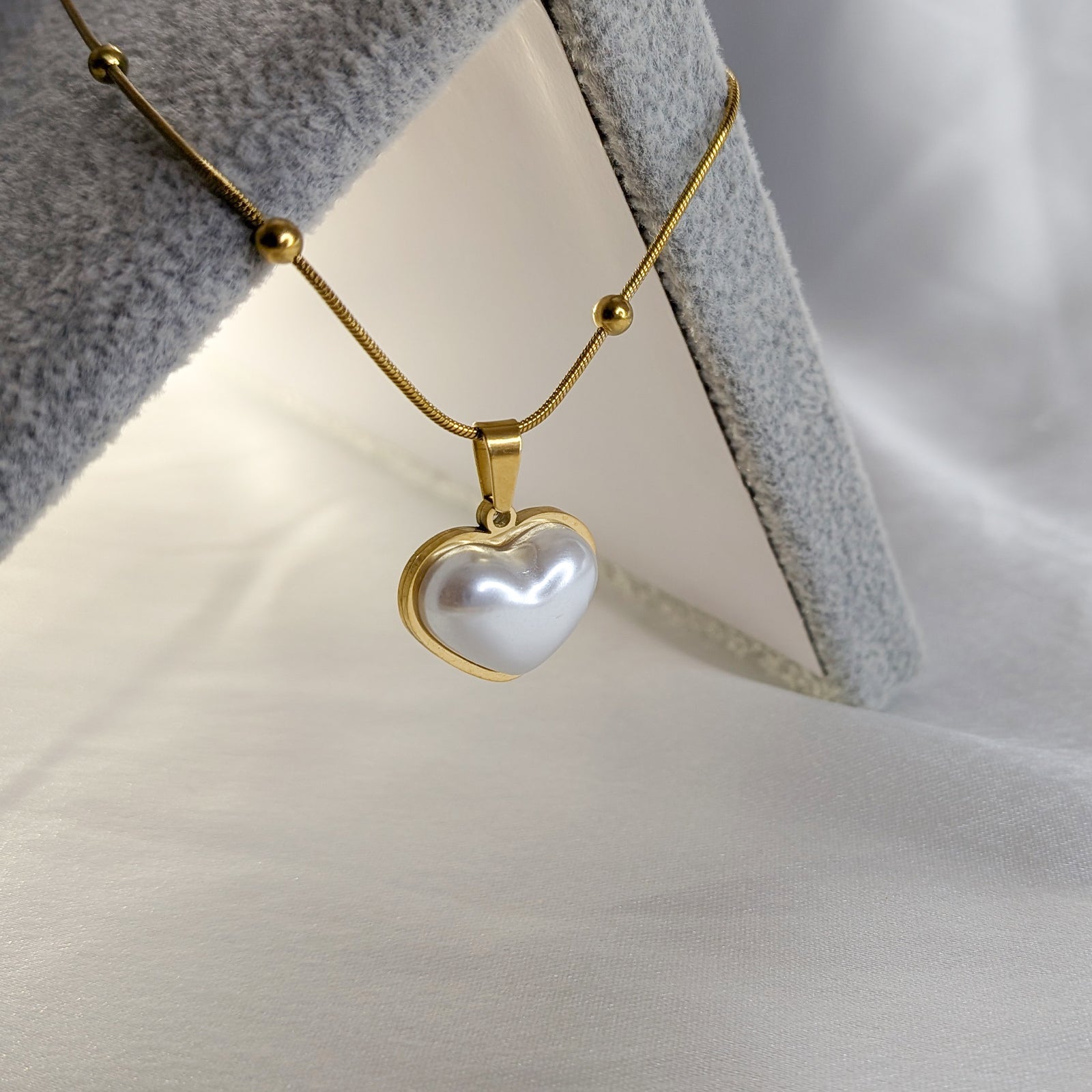 18K Gold Plated Heart Pearl Pendant Necklace for Women & Girls