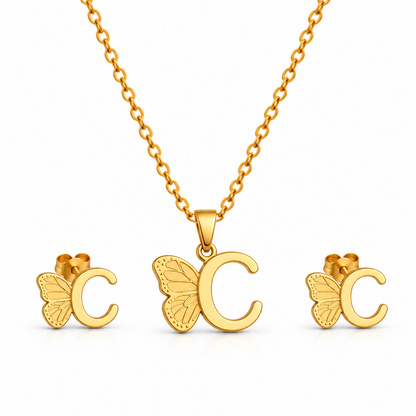Attached Butterfly With Alphabet Pendant Set for Girl's & Womens