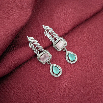 AD Luxe Square & Teardrop Gemstone Necklace With Matching Earrings For Women