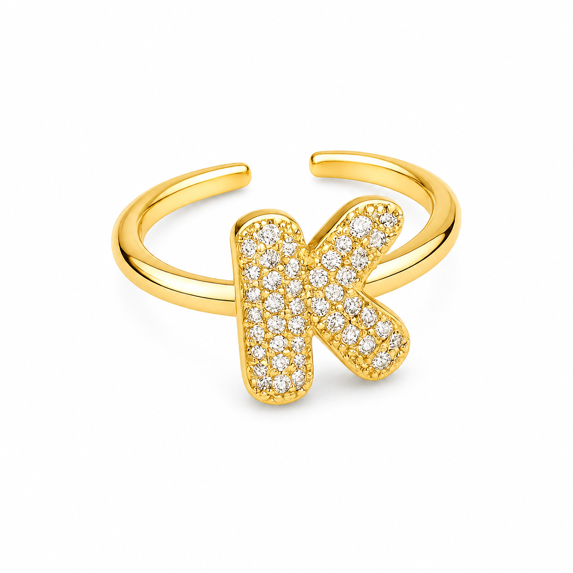 Sparkling Alphabet Letters CZ Stones Rings For Girls & Women's