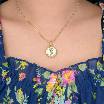 18k Gold Plated Rose Pendant Necklace with White Enamel Charm for Women & Girls