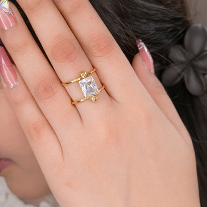 Gold Plated Adjustable Crystal Ring for Women & Girls (Anti Tarnish)