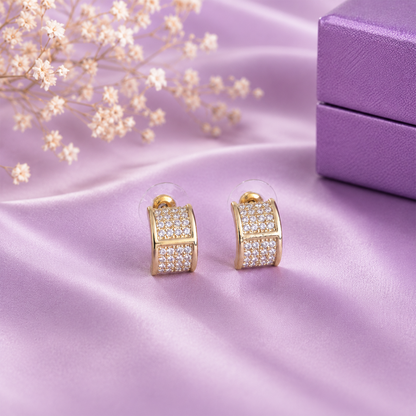 Elegant Gold-Tone AD Stone Hoop Earrings for Women & Girls