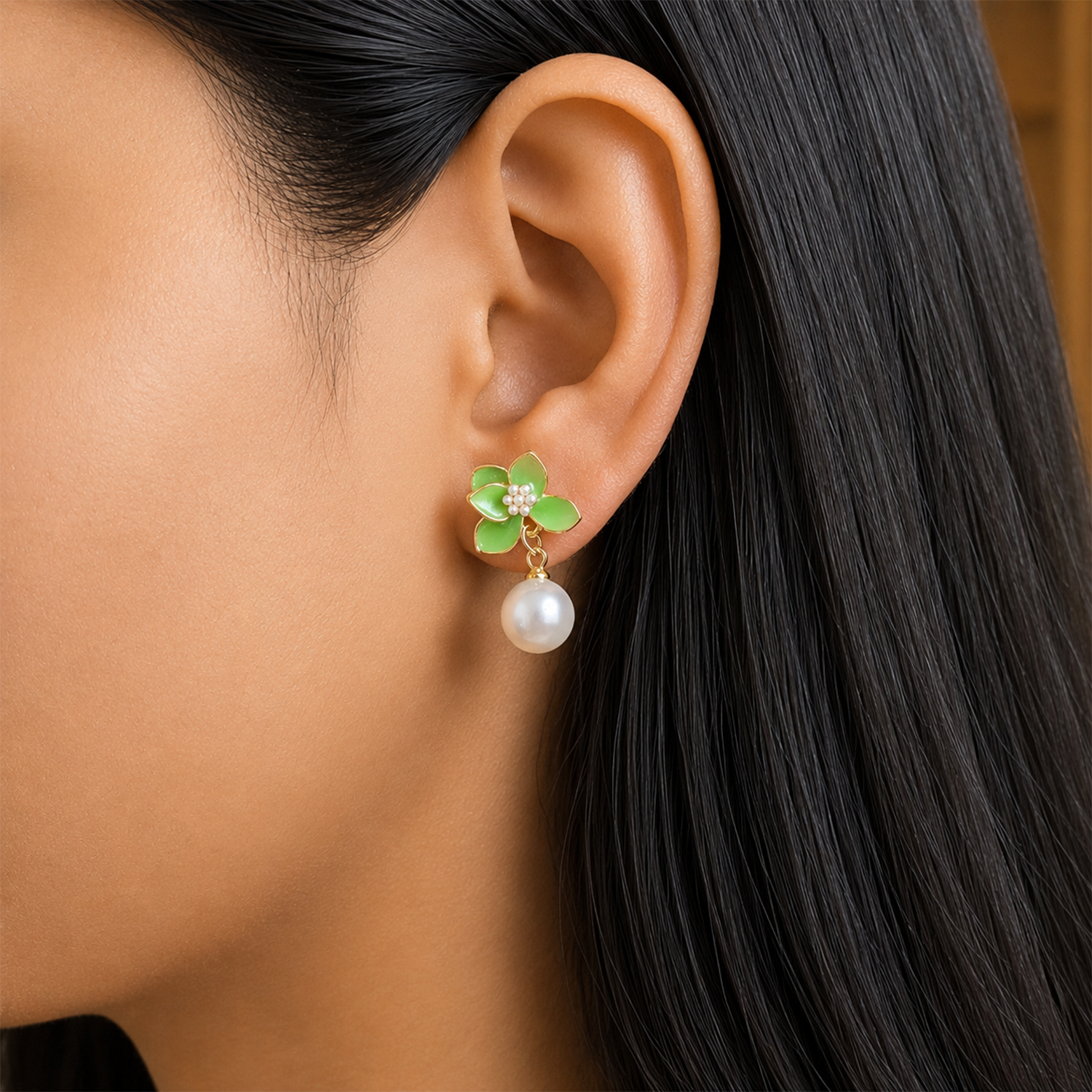 Stylish Vibrant Enamel Petals Pearl Drop Earrings For Girls & Women