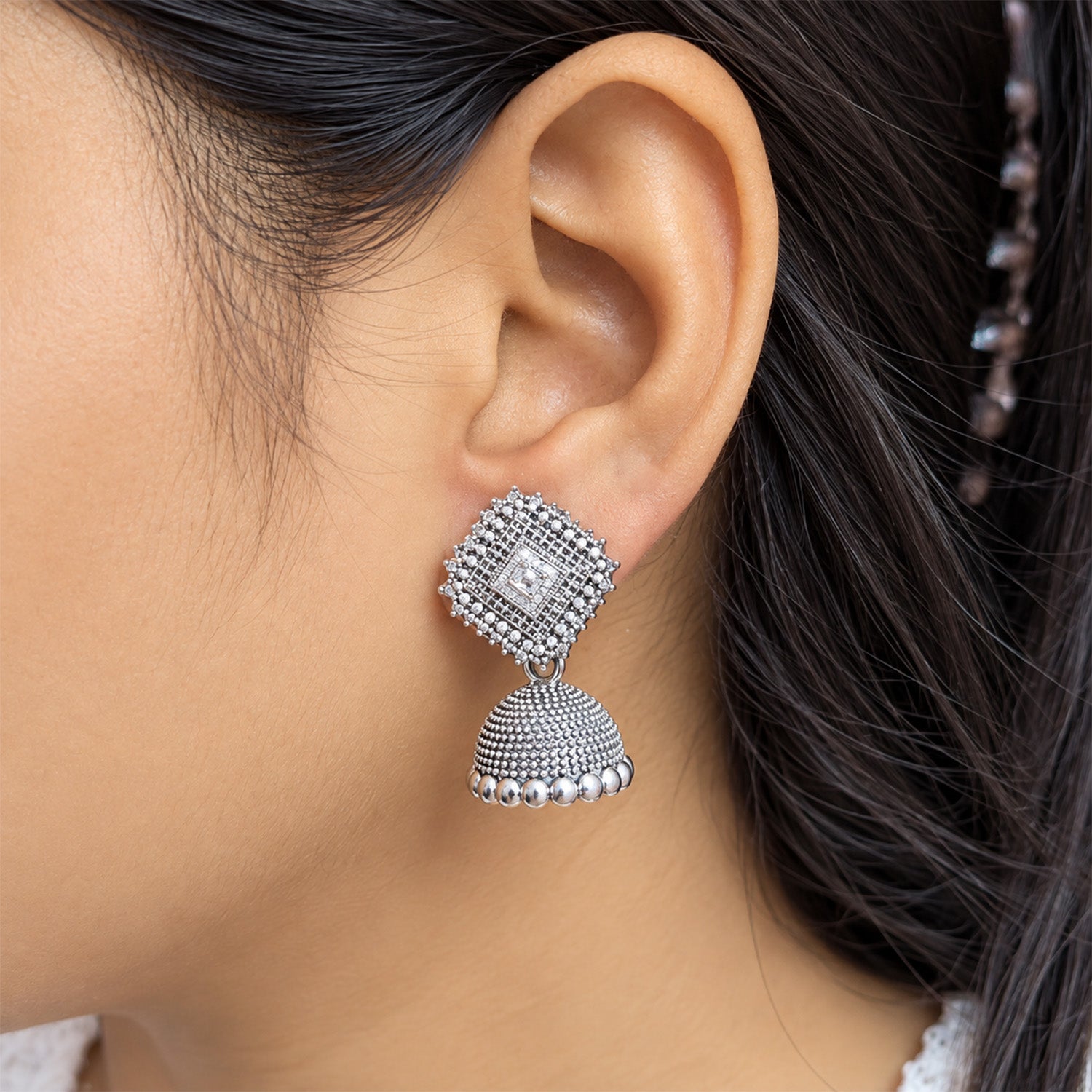 Oxidized Diamond Shaped Stud Earrings for Girls & Women's