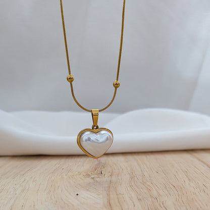 18K Gold Plated Heart Pearl Pendant Necklace for Women & Girls