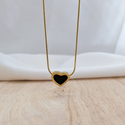 18k Gold Plated Heart Pendant with Black Enamel Charm for Women & Girls
