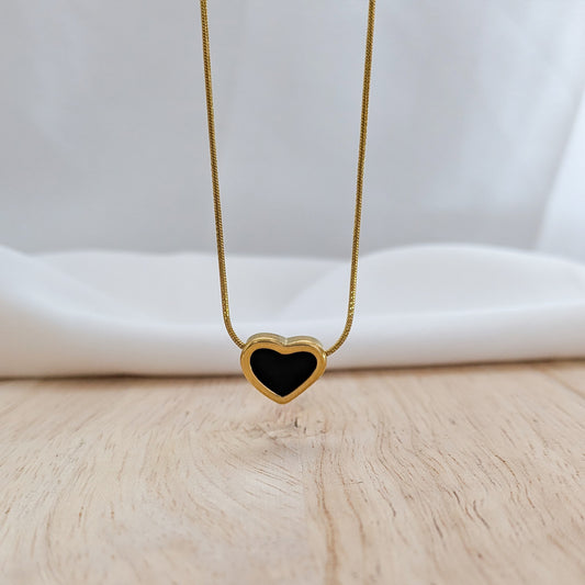 18k Gold Plated Heart Pendant with Black Enamel Charm for Women & Girls