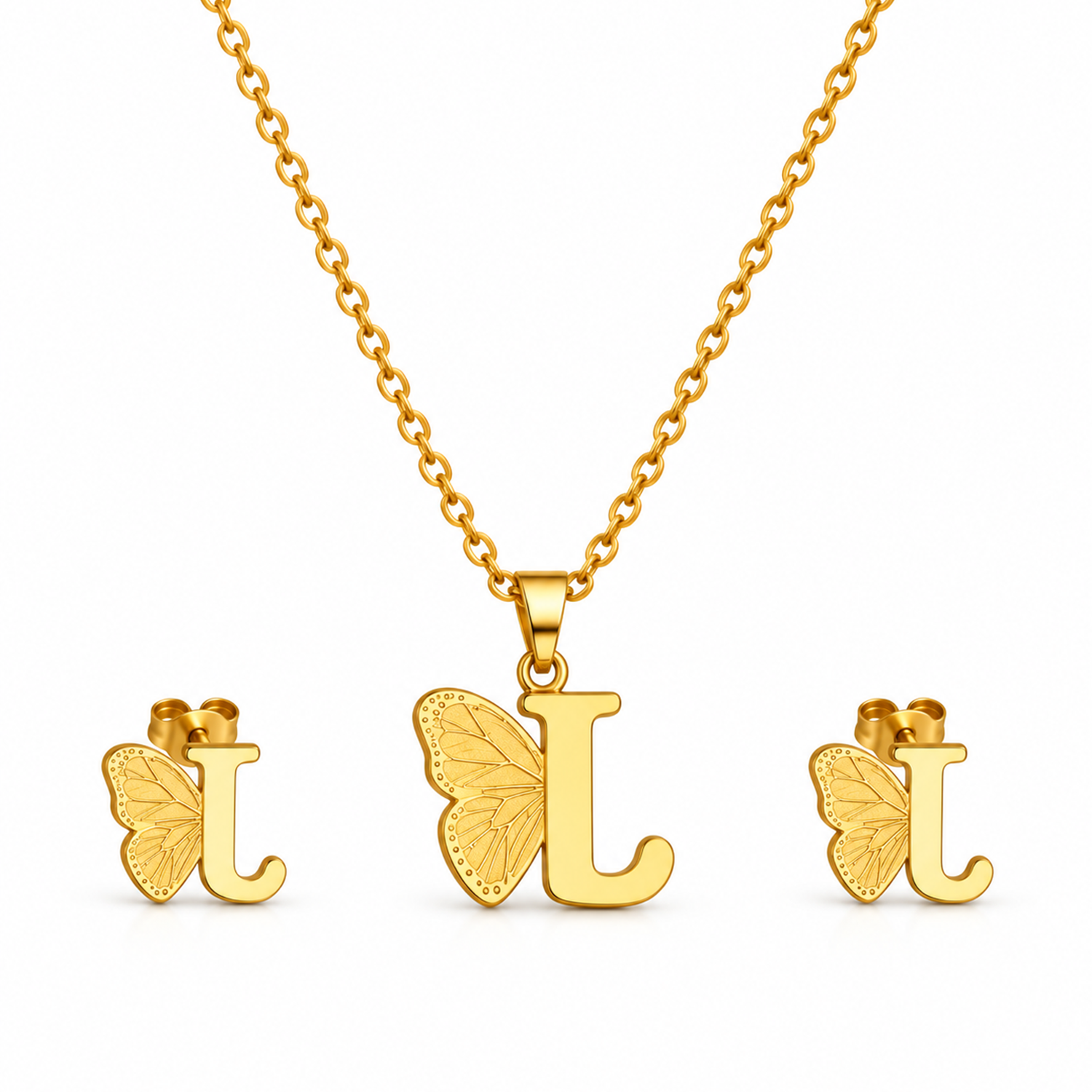 Attached Butterfly With Alphabet Pendant Set for Girl's & Womens