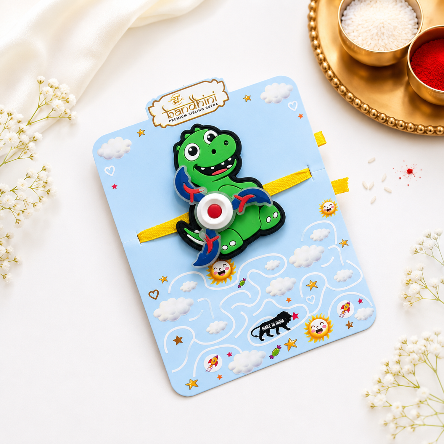 Cute Dinosaur Fidget Spinner Kids Rakhi for Brother