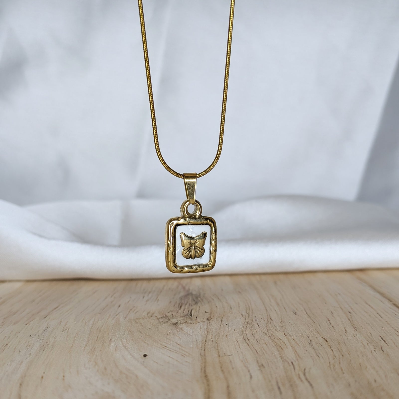 18K Gold Plated Minimal Square Butterfly Charm Pendant for Women & Girls
