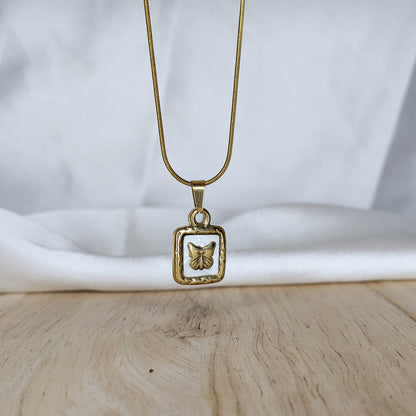 18K Gold Plated Minimal Square Butterfly Charm Pendant for Women & Girls