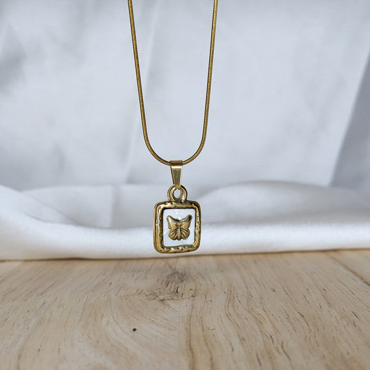 18K Gold Plated Minimal Square Butterfly Charm Pendant for Women & Girls
