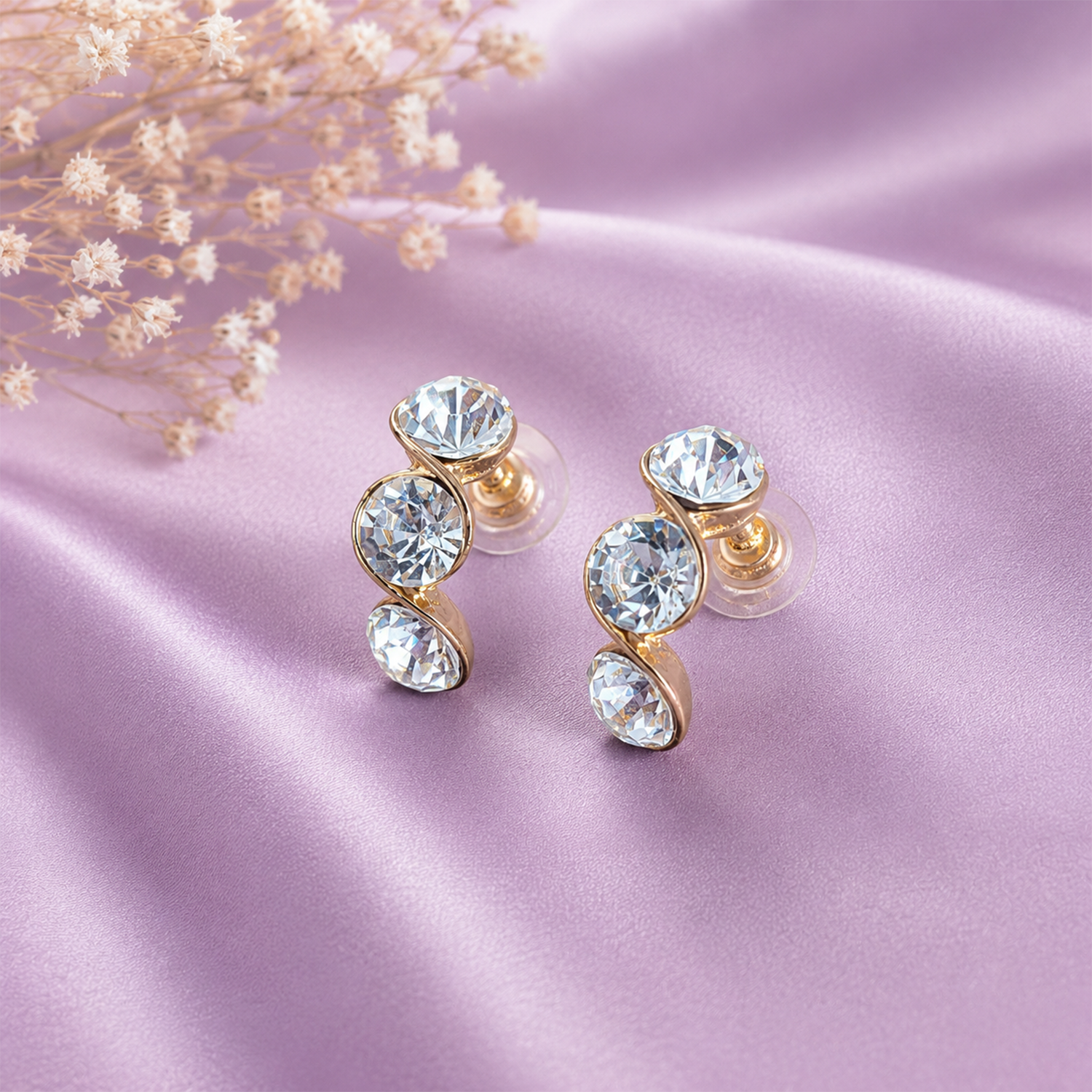 Women’s Three-AD Stone Drop Earrings for Women & Girls