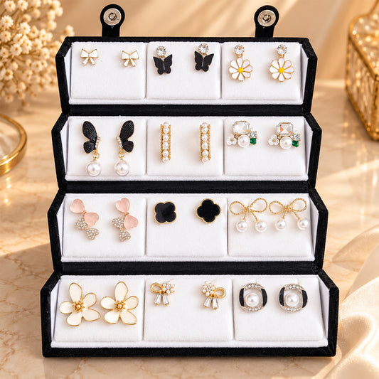 12 Pairs Assorted Pearl Floral Earrings Set for Women