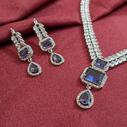 AD Luxe Square & Teardrop Gemstone Necklace With Matching Earrings For Women