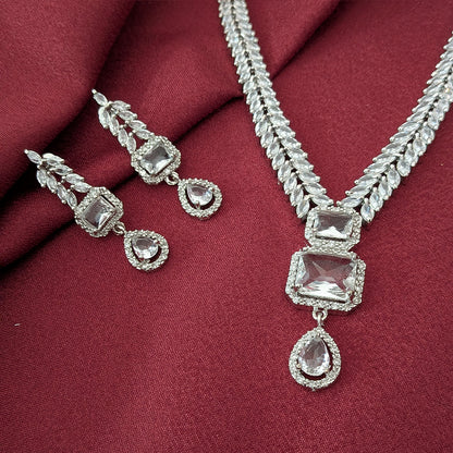 AD Luxe Square & Teardrop Gemstone Necklace With Matching Earrings For Women