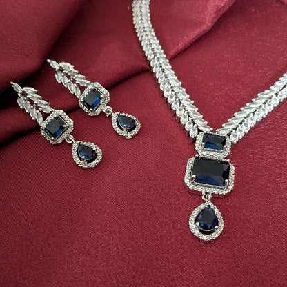 AD Luxe Square & Teardrop Gemstone Necklace With Matching Earrings For Women