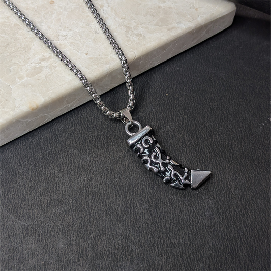 Wolf Tooth Design Brass Pendant With Stainless Steel Chain For Men & Boys
