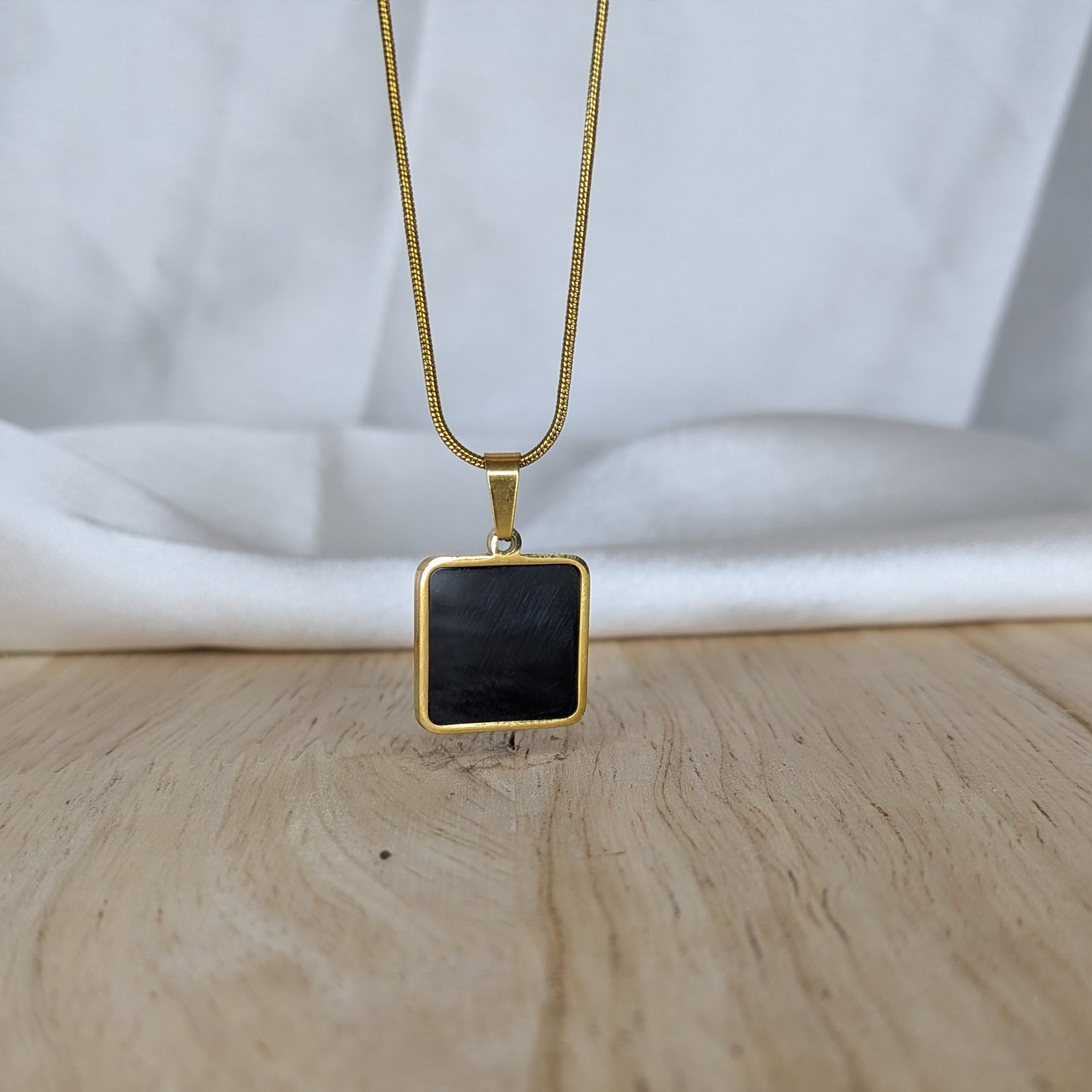 18k Gold Plated Square Charm Pendant with Beaded Chain for Women & Girls