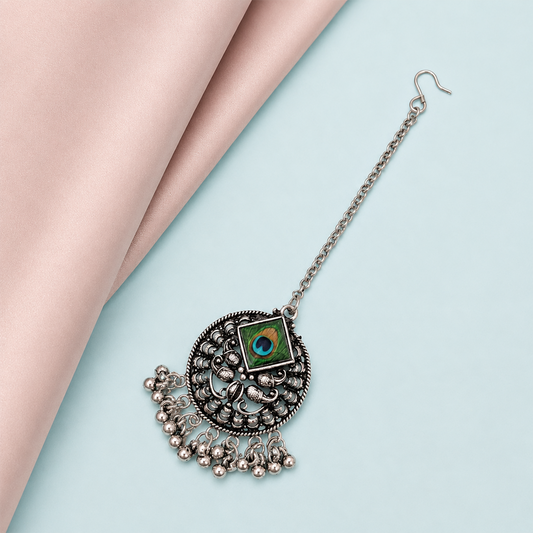Oxidized Silver Traditional Design Maang Tikka for Girls & Women