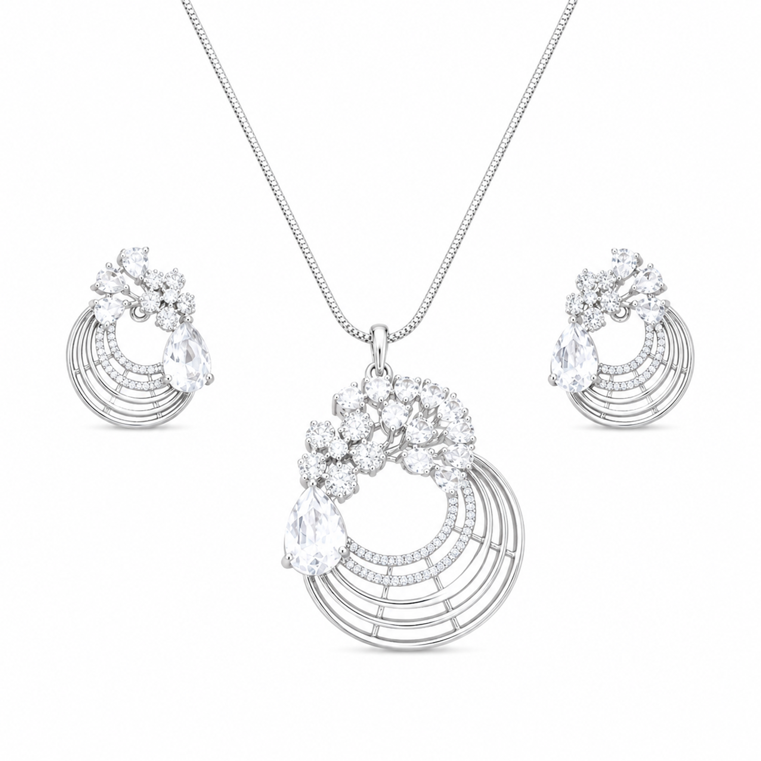 Distinctive Peacock Wings Teardrop Stone Pendant Set for Girls & Women's