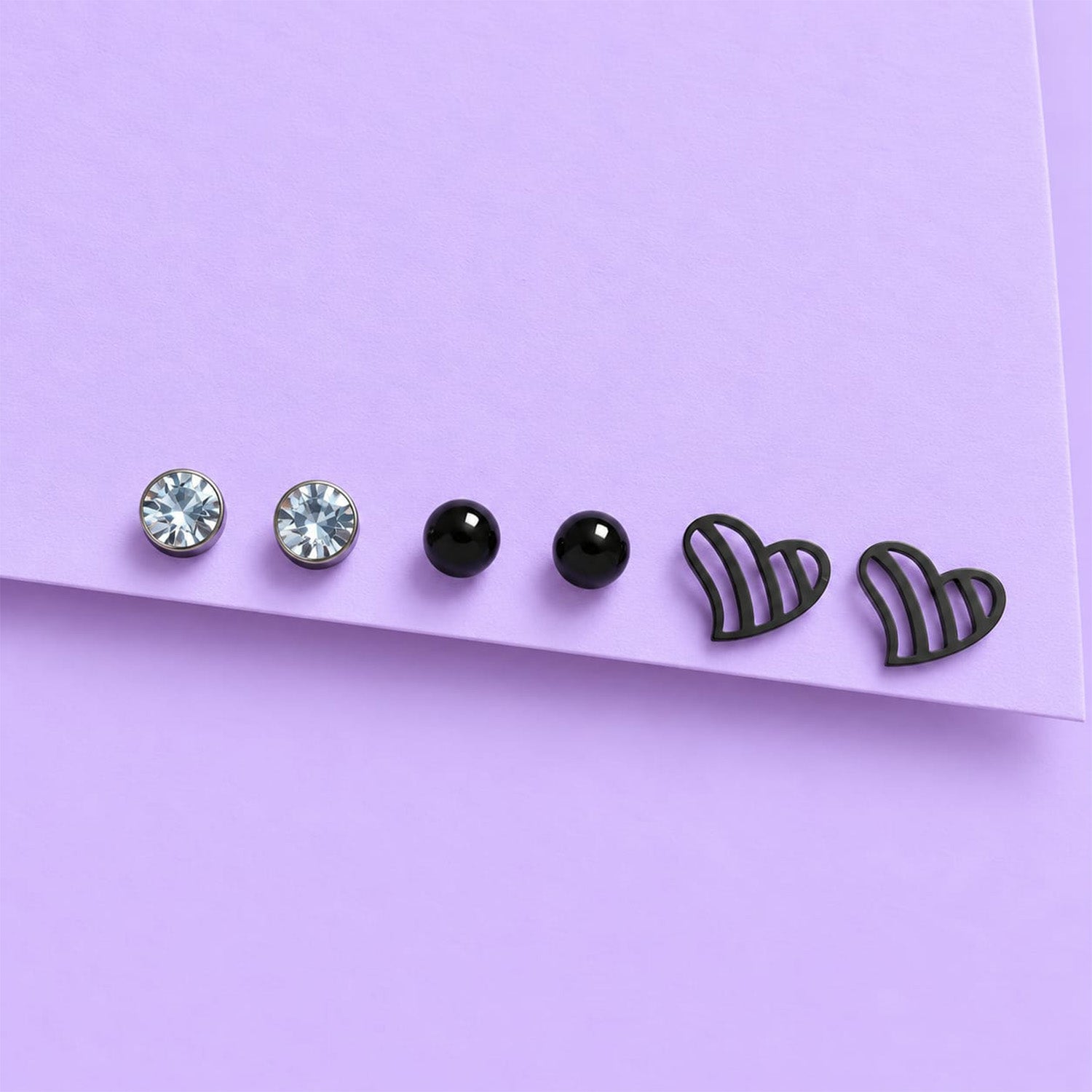 Black Love Alloy Stud Earrings Set for Girls & Women